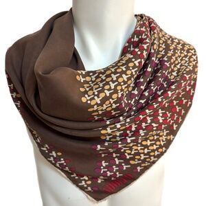 Adolfo Vintage Silk Scarf – Brown with Multicolor Abstract Dots – 31” Square